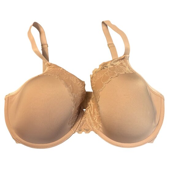 Natori Feathers Beige Lace Trim Full Coverage Underwire Bra 32DD - Picture 1 of 3